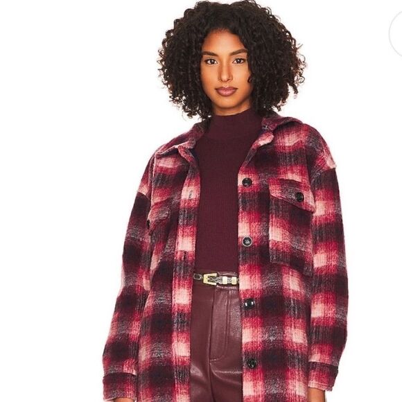 Sanctuary Plaid Town Jacket Woodland Plaid jacket coat burgundy size L New - Picture 7 of 15